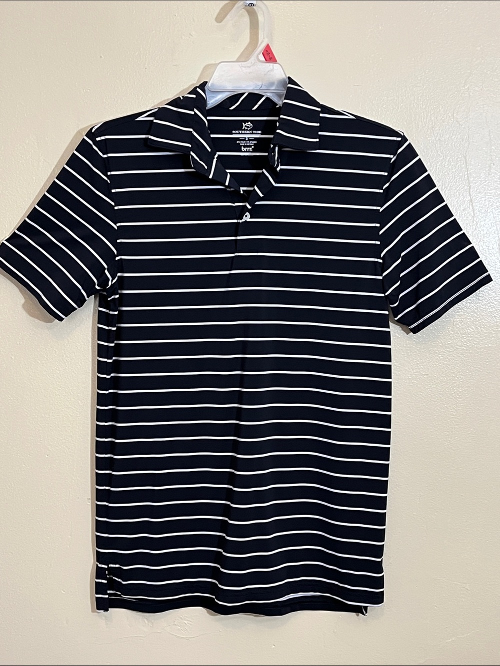 Southern Tide Navy and White Striped Polo
